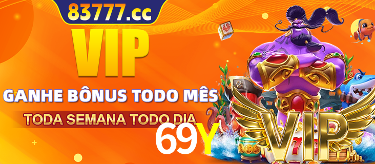 Banner promocional do 69Y oferecendo 100% de recompensas adicionais contínuas para quem fizer o login diário (Daily sign-in), com um mascote de coelho.