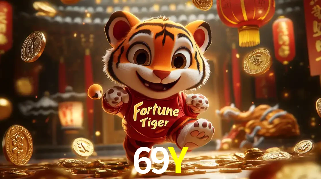 O alegre personagem do Fortune Tiger correndo sobre um caminho de moedas de ouro, simbolizando os grandes prêmios e a diversão do popular jogo de slot do 69Y.